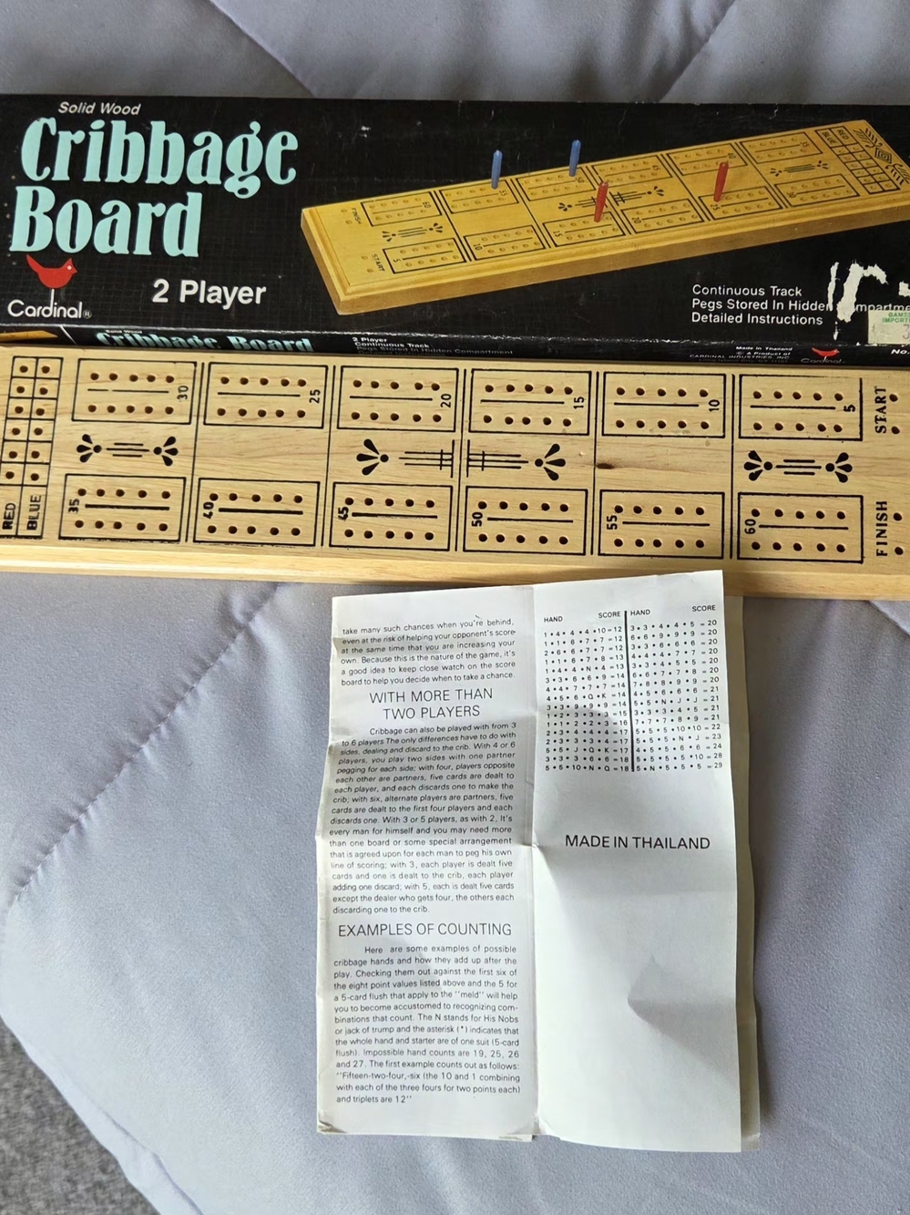 Vintage Cardinal Cribbage Board Two Player With Instructions Solid Wood